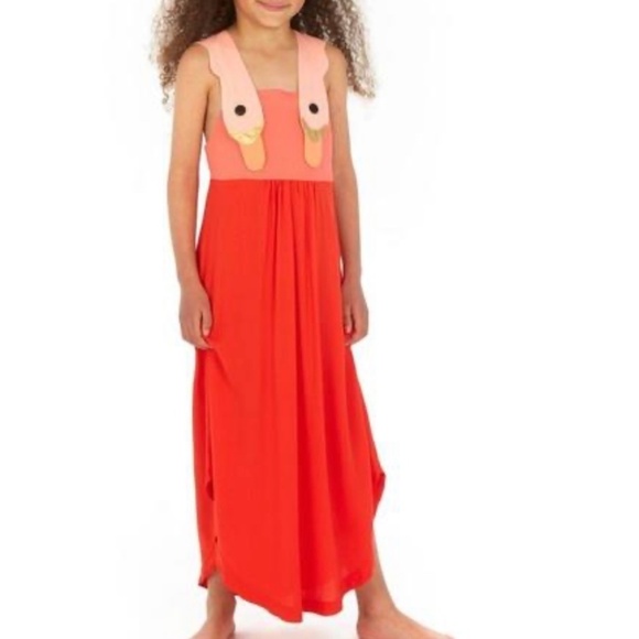 Bang Bang Copenhagen Girls Dress Size 2-3Y Summer Color Bird Red Pink Maxi Cute - Picture 1 of 12